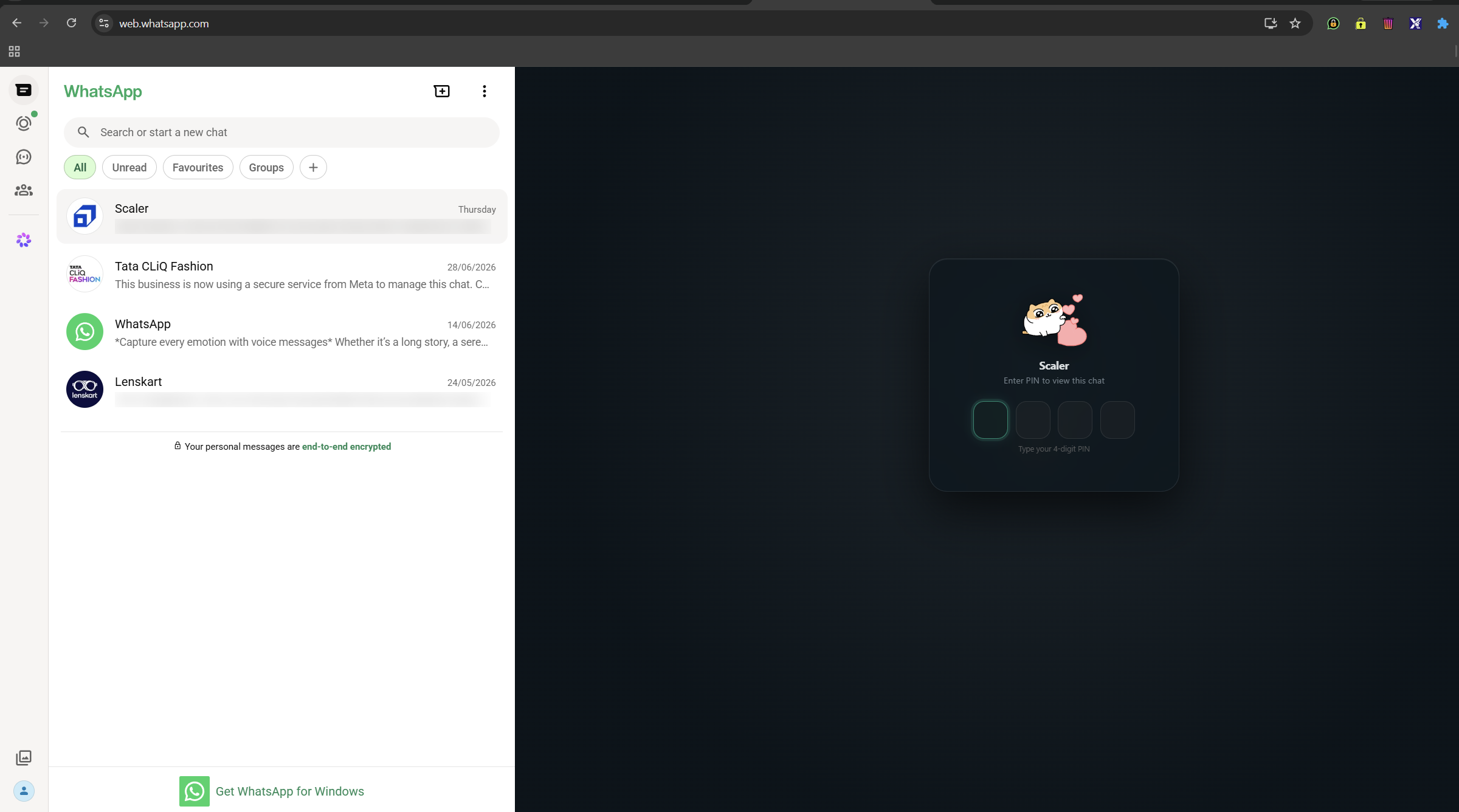 A locked chat asking for PIN