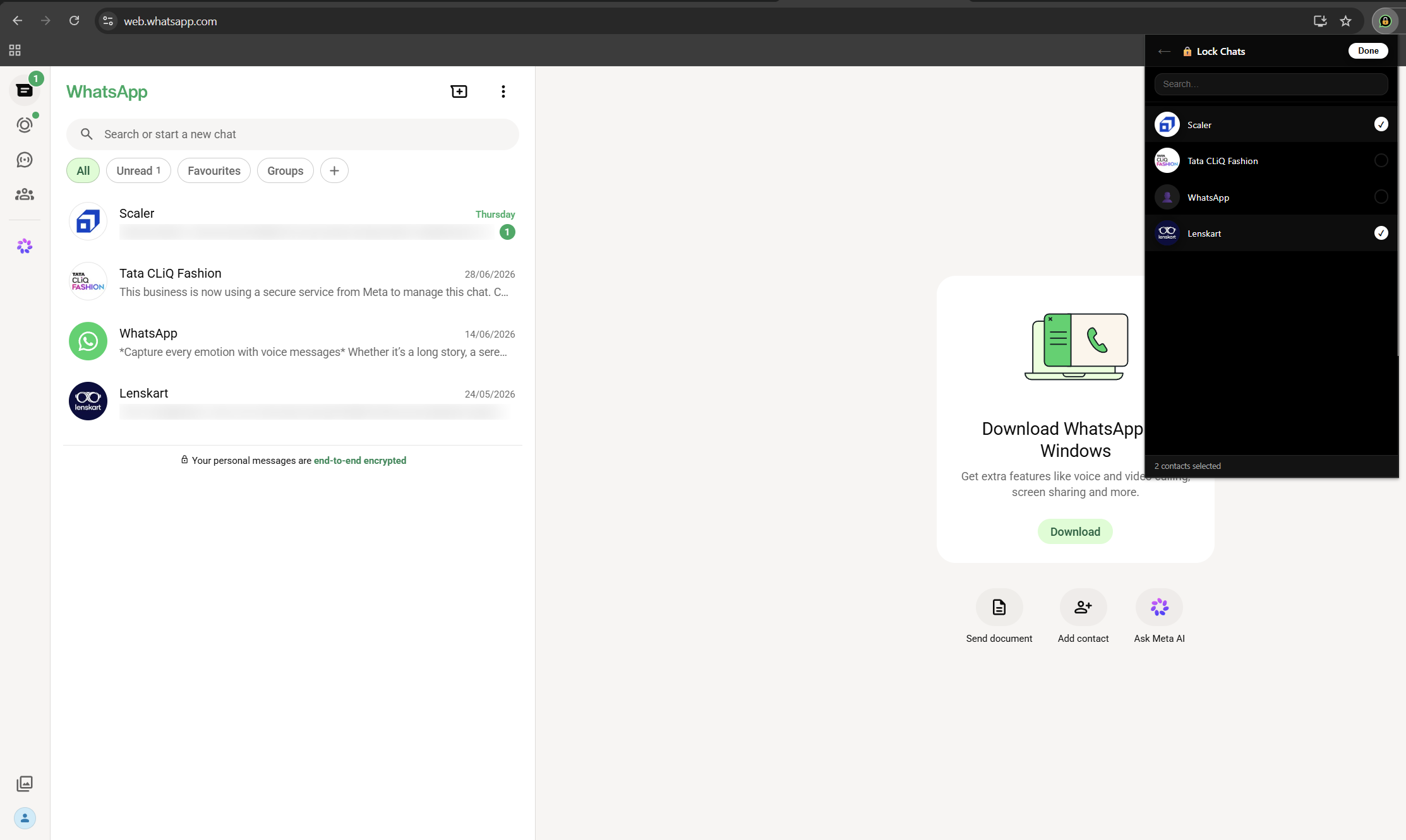 Lock Chats picker with contacts selected